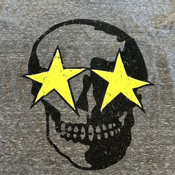 Chrldr Skull with Neon Yellow Stars Grey Tank Top - Picture 5 of 6